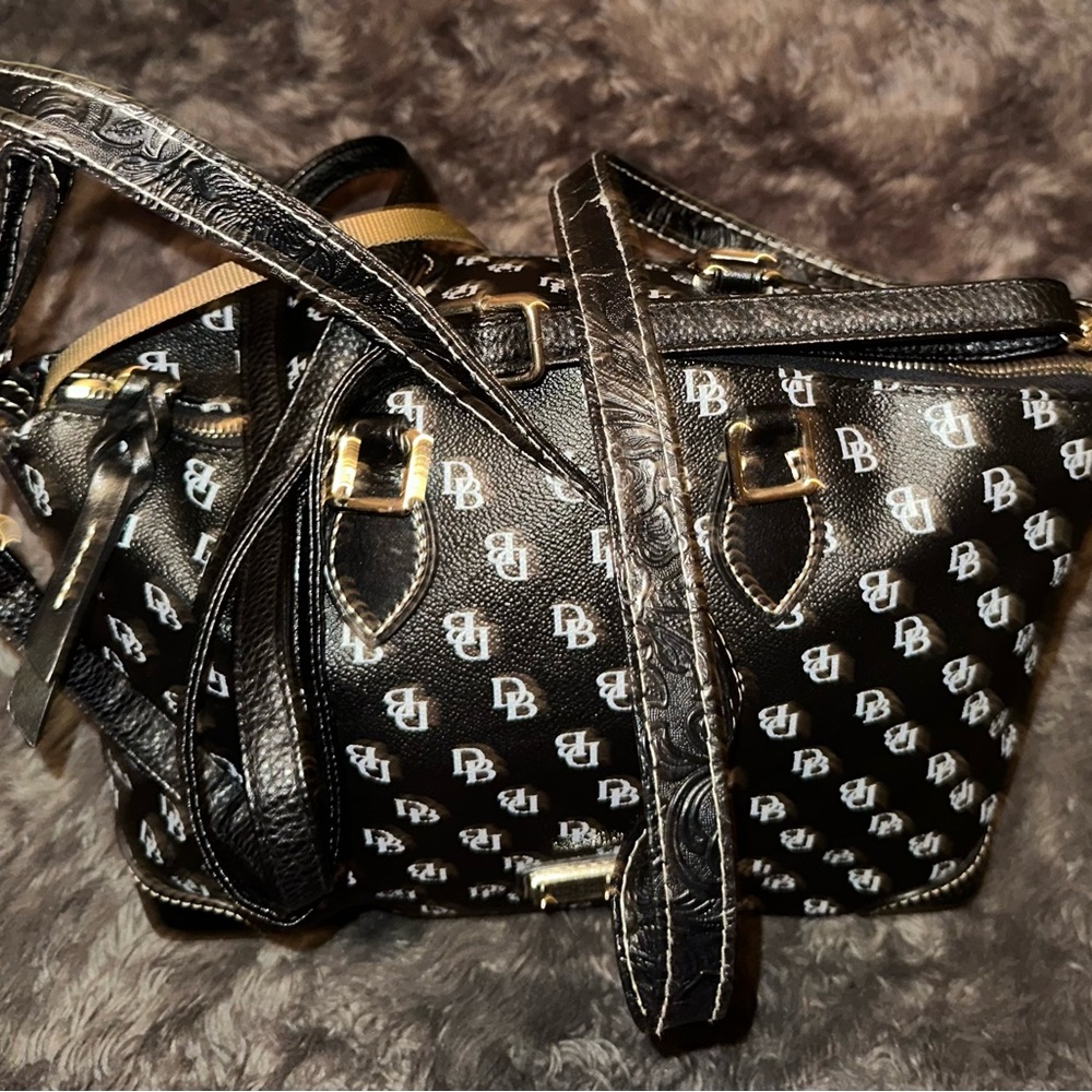 Dooney & Bourke Black and White Monogram Shoulder Bag - Picture 16 of 16